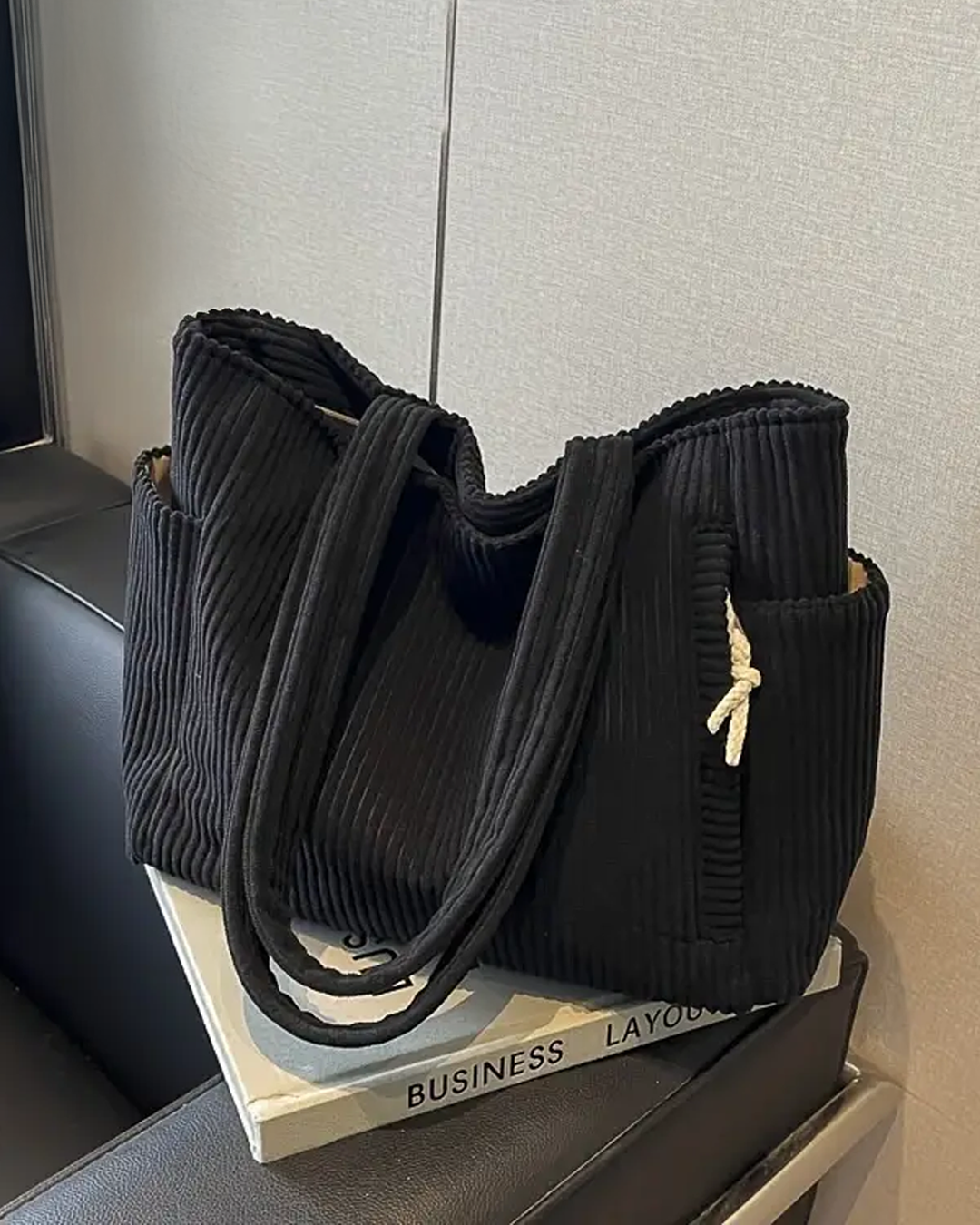 TILDA | RIBBED TOTE BAG WITH DRAWSTRING DETAIL