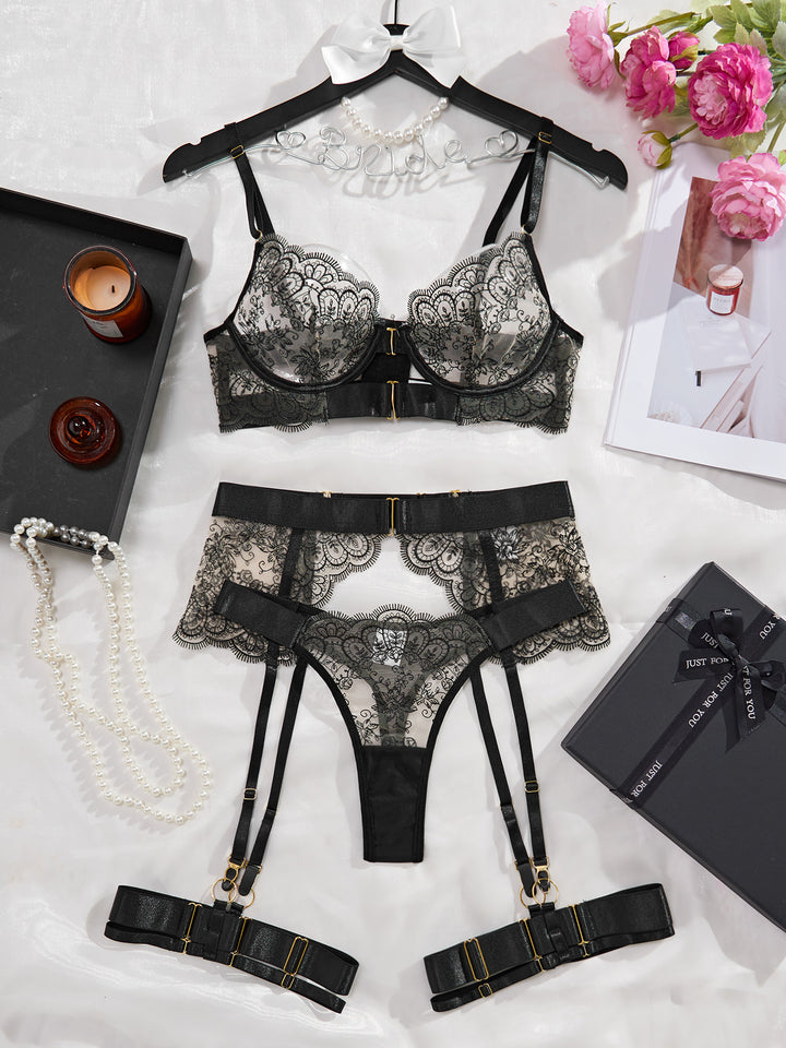 Satin d'Amour - Sensual Floral Dream Lingerie Set